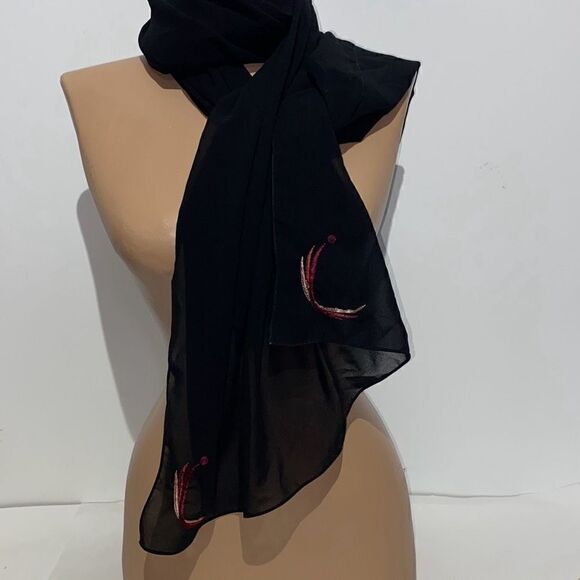 Women's Semi-Sheer Black Neck Warmer Wrap Scarf 22 X 68 - Picture 2 of 7